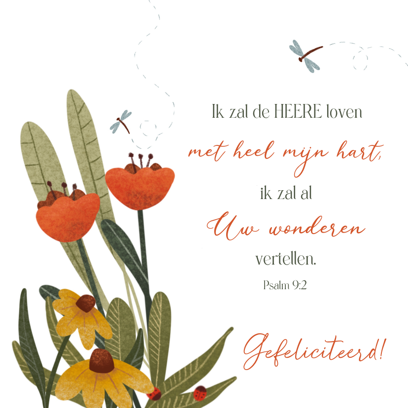 Verjaardagskaarten - Christelijke felicitatiekaart met bloemen, bijbeltekst