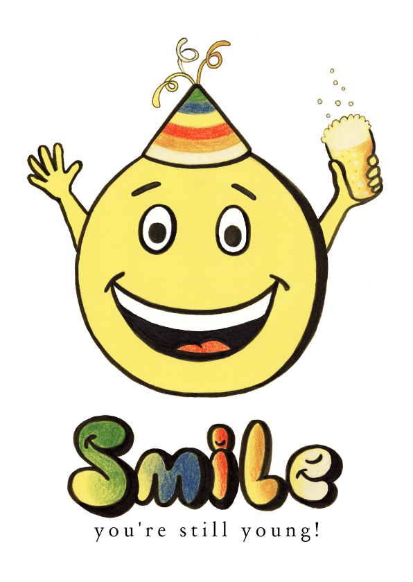Verjaardagskaarten - Felicitatiekaart van smiley emoticon met biertje