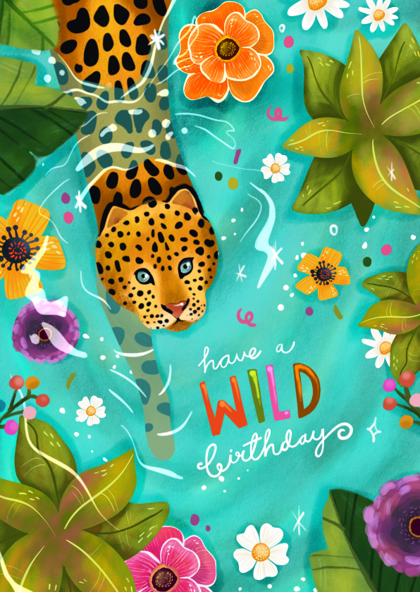 Verjaardagskaarten - Felicitatiekaart verjaardag wild birthday cheetah meisje