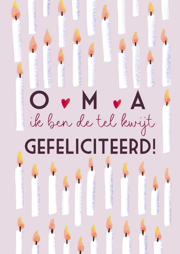 Verjaardagskaarten - Felicitatiekaart voor oma met heel veel kaarsjes en humor