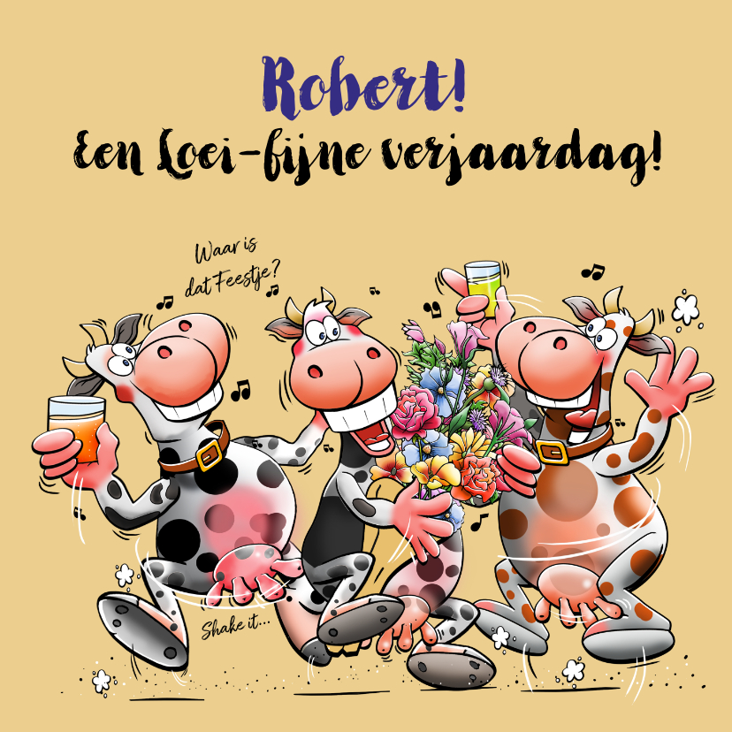 Verjaardagskaarten - Gekke verjaardagskaart met drie koeien die dansen