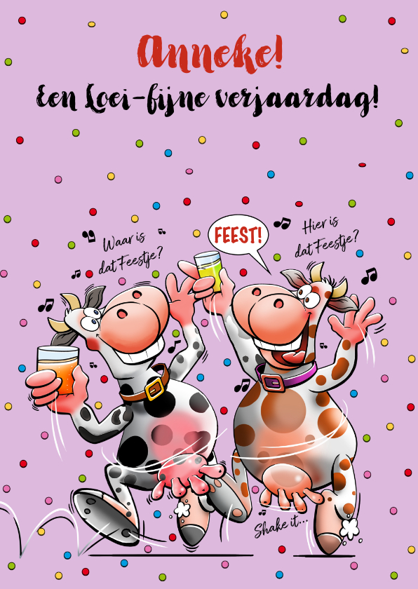 Verjaardagskaarten - Grappig verjaardagskaart met twee dansende koeien