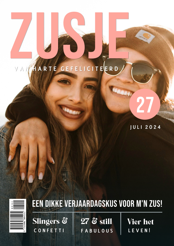 Verjaardagskaarten - Grappige tijdschrift cover verjaardagskaart voor een zus