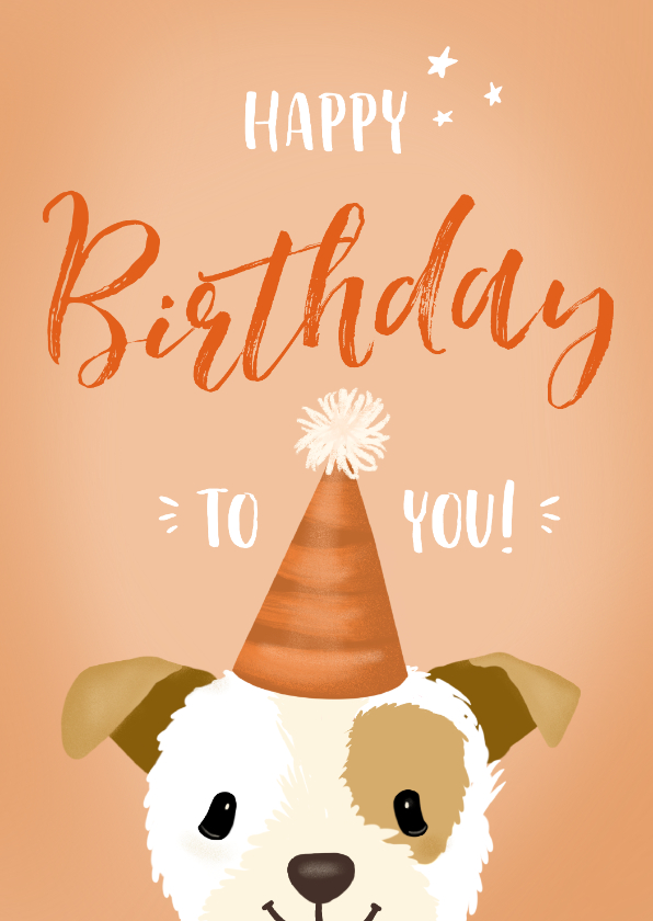 Verjaardagskaarten - Grappige verjaardagskaart met lief hondje met feestmuts