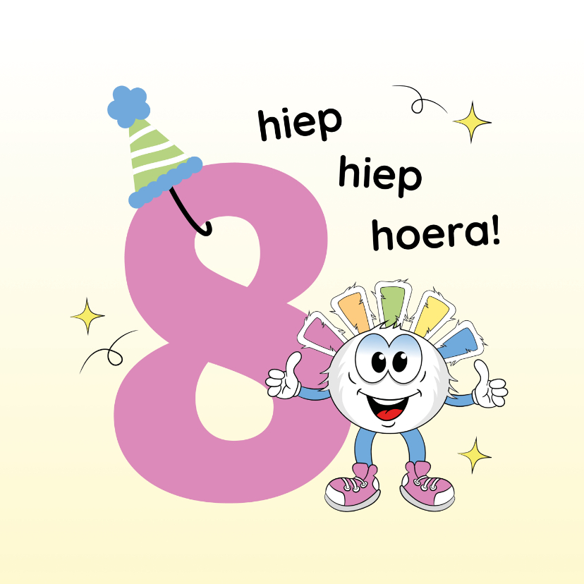 Verjaardagskaarten - Hiep Hiep Hoera 8 jaar!