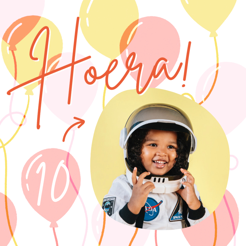 Verjaardagskaarten - Hippe verjaardagskaart met foto, ballonnen en leeftijd