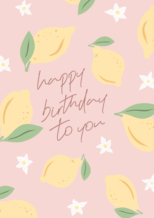 Verjaardagskaarten - Lief verjaardagskaart roze met citroenen en bloemetjes