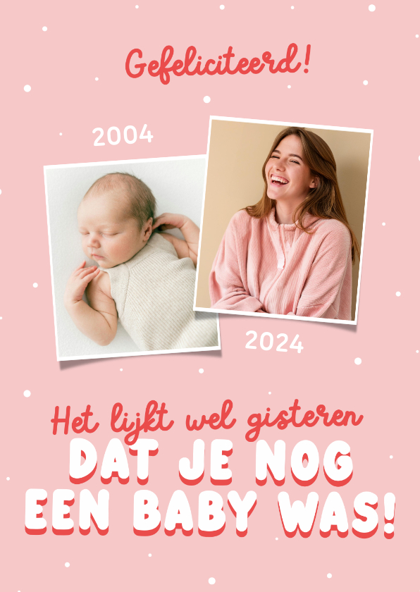 Verjaardagskaarten - Roze fotokaartje verjaardag met baby foto voor een dochter