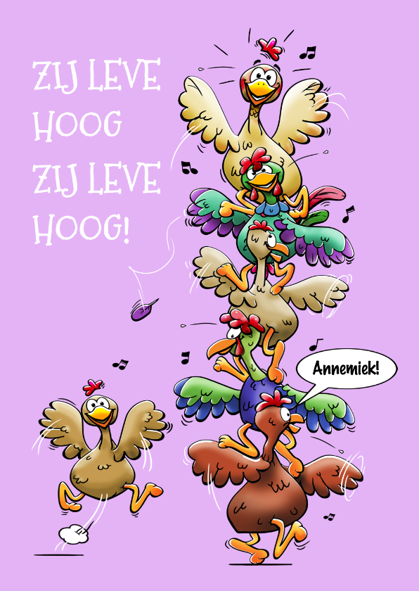 Verjaardagskaarten - Stapelgekke verjaardagskaart met 4 kippen en 2 hanen