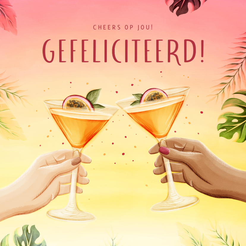 Verjaardagskaarten - Tropische verjaardagskaart proost met 2 cocktails