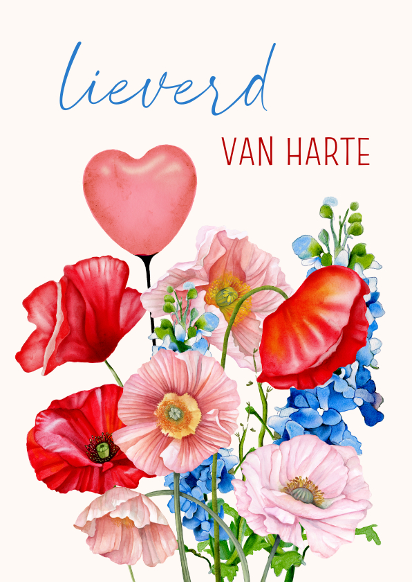 Verjaardagskaarten - Verjaardag bloemen met hart