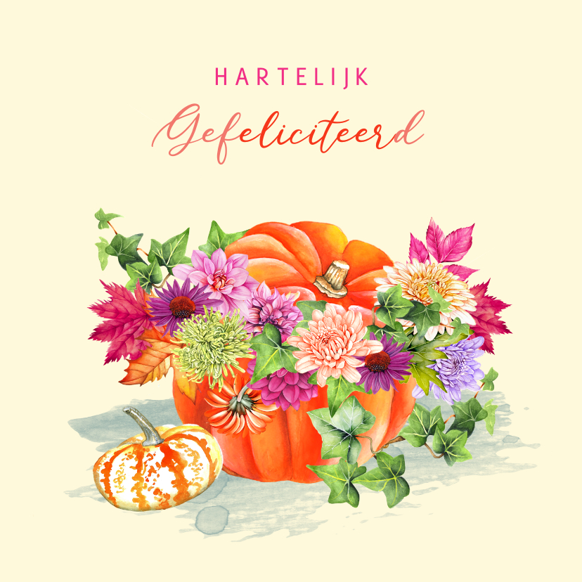 Verjaardagskaarten - Verjaardag pompoen herfstbloemen