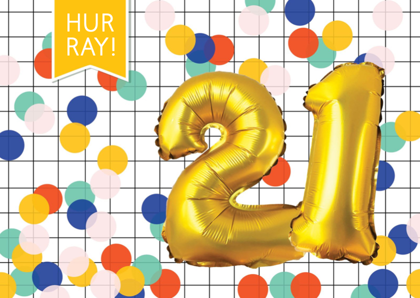Dageraad vragenlijst hier Verjaardagskaart 21 jaar ballonnen goud | Kaartje2go