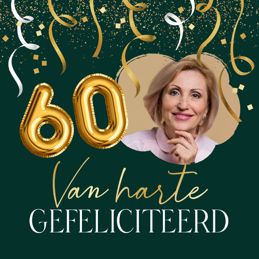 Verjaardagskaarten - Verjaardagskaart 60 jaar slingers confetti foto feestelijk