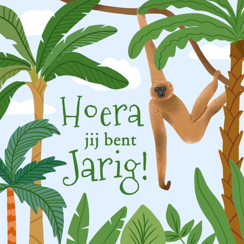 Verjaardagskaarten - Verjaardagskaart aap in jungle