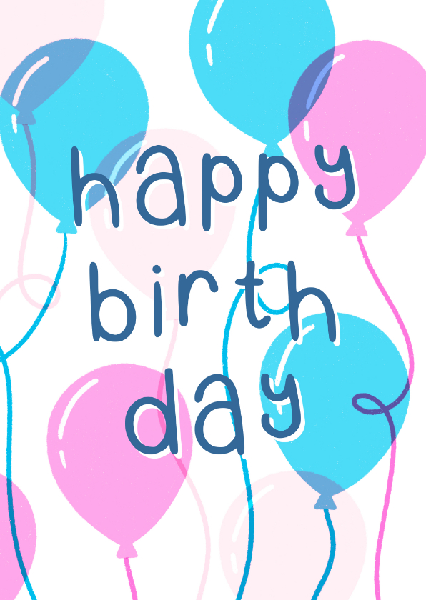 Verjaardagskaarten - Verjaardagskaart ballonnen hippe typografie