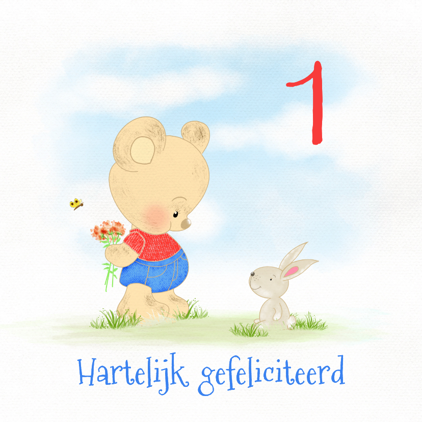 Verjaardagskaarten - Verjaardagskaart beertje met konijn