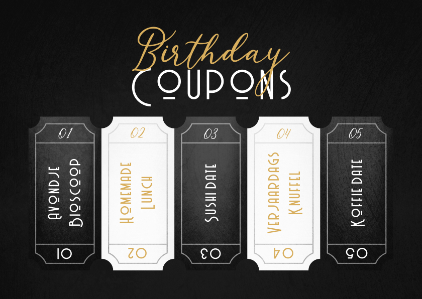 Verjaardagskaarten - Verjaardagskaart Birthday coupons uitknipbaar