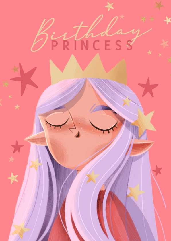 Verjaardagskaarten - Verjaardagskaart birthday princess sterren
