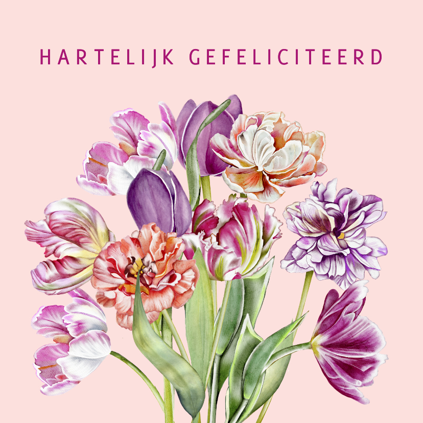 Verjaardagskaarten - Verjaardagskaart bos gekleurde tulpen