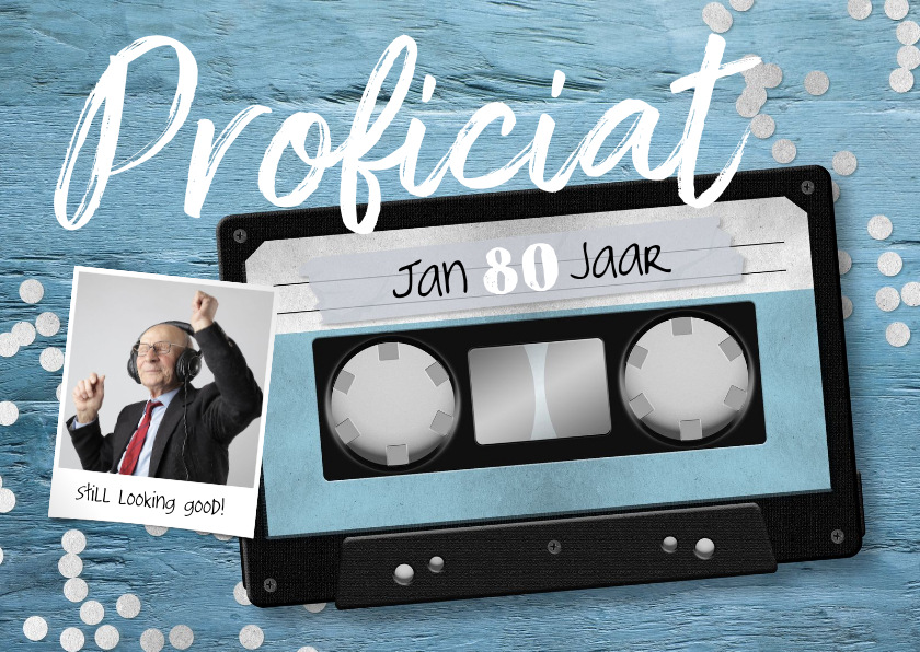 Verjaardagskaarten - Verjaardagskaart cassette tape muziek 80 jaar retro