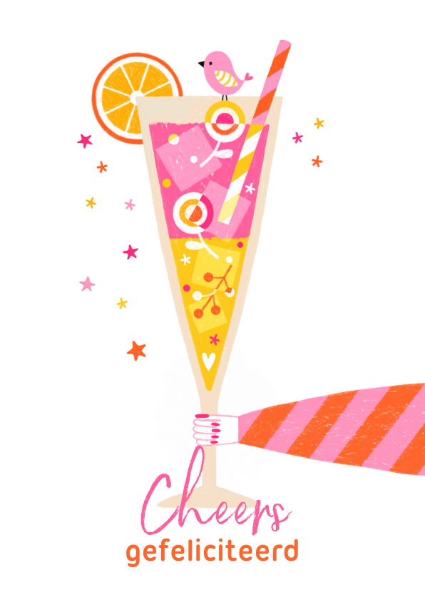 Verjaardagskaarten - Verjaardagskaart cheers cocktail roze geel