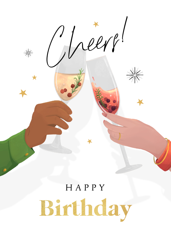 Verjaardagskaarten - Verjaardagskaart cheers cocktails happy birthday champagne