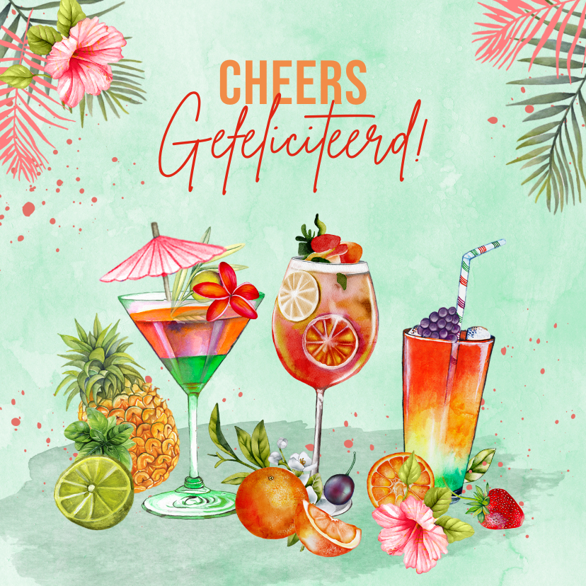 Verjaardagskaarten - Verjaardagskaart cocktails vruchten