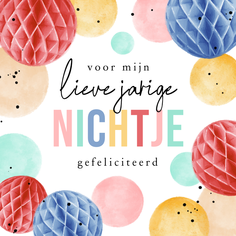 Verjaardagskaarten - Verjaardagskaart confetti kleurrijk lieve jarige nichtje