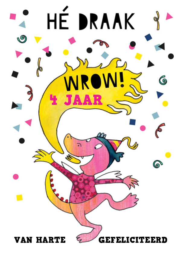 Verjaardagskaart Draak Meisje Illustratie Kaartje2go