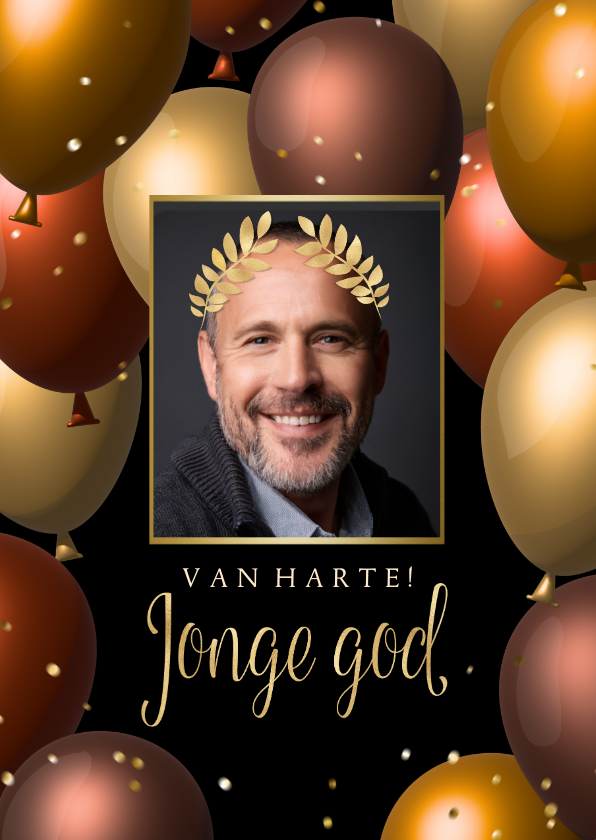 Verjaardagskaarten - Verjaardagskaart eigen foto humor jonge god met hoofdkrans