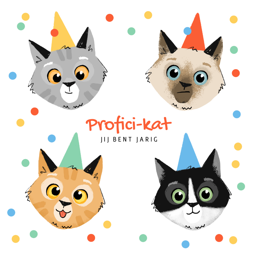 Verjaardagskaarten - Verjaardagskaart feestelijk katten confetti proficikat