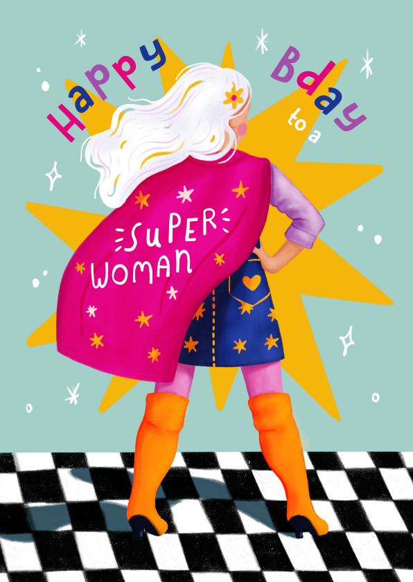 Verjaardagskaarten - Verjaardagskaart felicitatie super woman vrouw meisje held