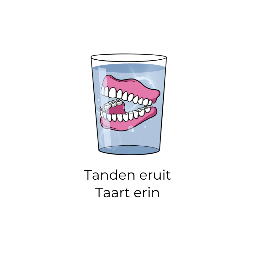 Verjaardagskaarten - Verjaardagskaart gebit oud worden taart humor illustratie