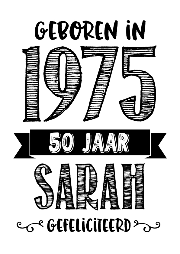 Verjaardagskaarten - Verjaardagskaart geboren in 1975 - 50 jaar Sarah