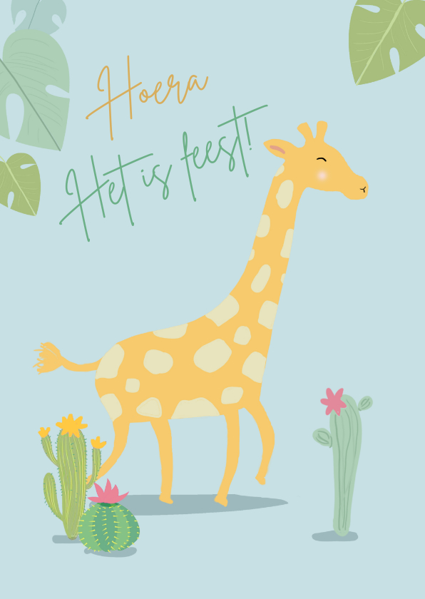 Verjaardagskaarten - Verjaardagskaart giraf met bladeren