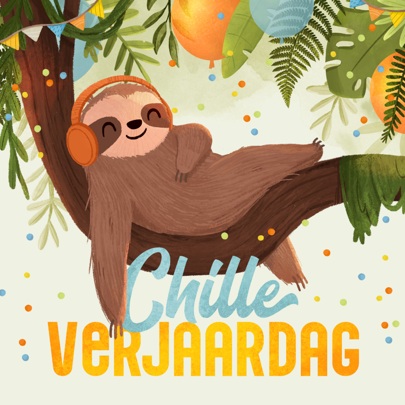 Verjaardagskaarten - Verjaardagskaart grappig luiaard chille verjaardag jungle