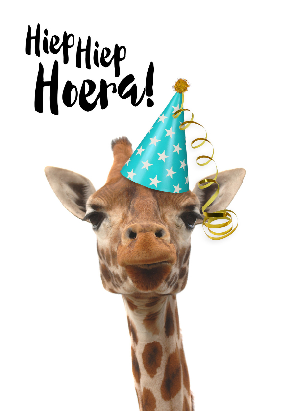 Verjaardagskaarten - Verjaardagskaart grappige giraf met feesthoedje