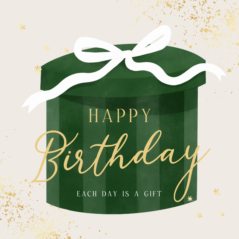 Verjaardagskaarten - Verjaardagskaart groen cadeau met strik happy birthday goud