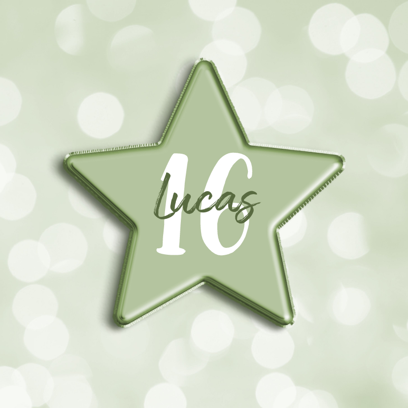 Verjaardagskaarten - Verjaardagskaart groen met leeftijd in folieballon ster