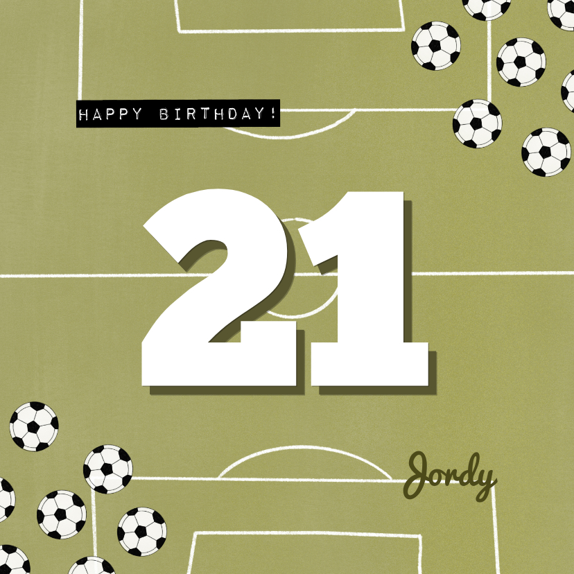 Verjaardagskaarten - Verjaardagskaart groen voetbal veld aanpasbare leeftijd
