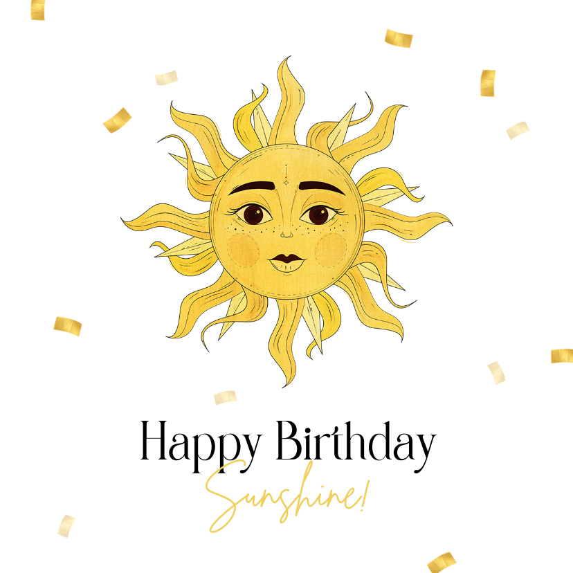 Verjaardagskaarten - Verjaardagskaart happy birthday sunshine zon confetti