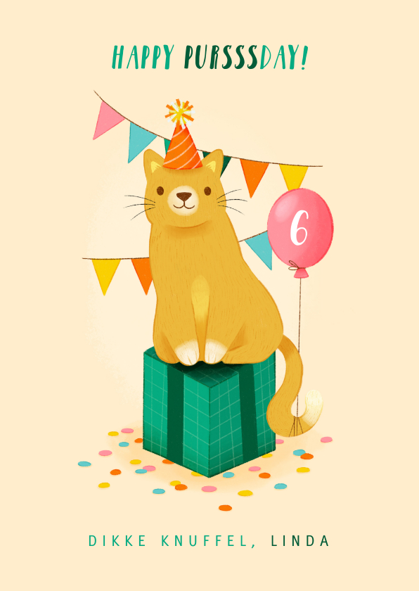 doel koffer scheidsrechter Verjaardagskaart"Happy pursssday" kat, cadeau | Kaartje2go
