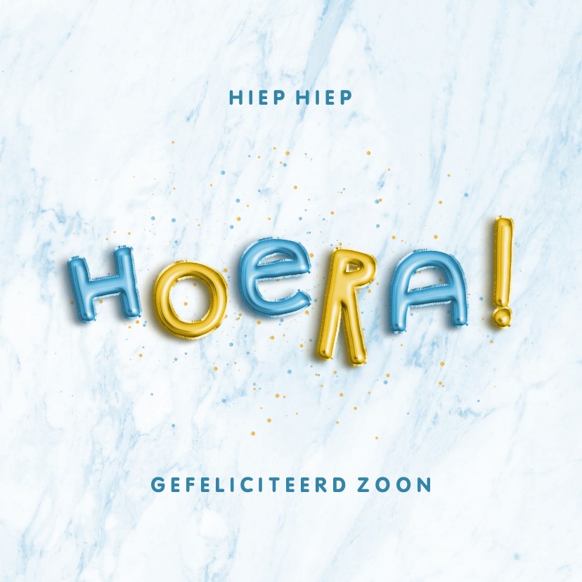 Verjaardagskaarten - Verjaardagskaart 'hoera' folieballonnen blauw met goud