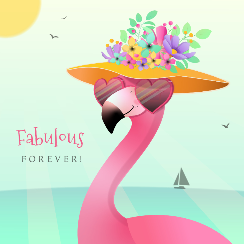 Verjaardagskaarten - Verjaardagskaart humor fabulous flamingo tropisch bloemen