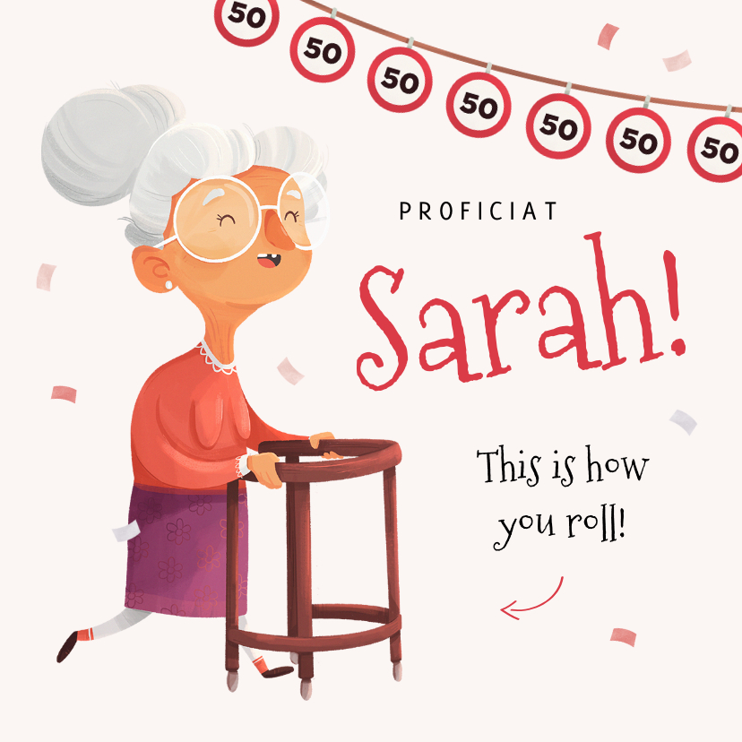 Verjaardagskaart humor Sarah confetti | Kaartje2go