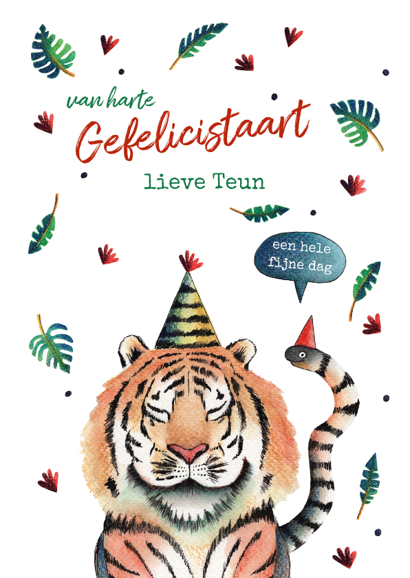 Verjaardagskaarten - Verjaardagskaart illustratie jungle tijger