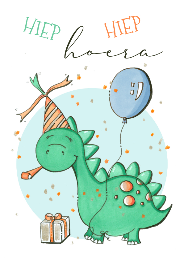 Verjaardagskaarten - Verjaardagskaart jongen - dinosaurus met ballon