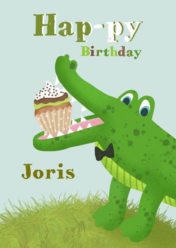 Verjaardagskaarten - Verjaardagskaart kind met krokodil