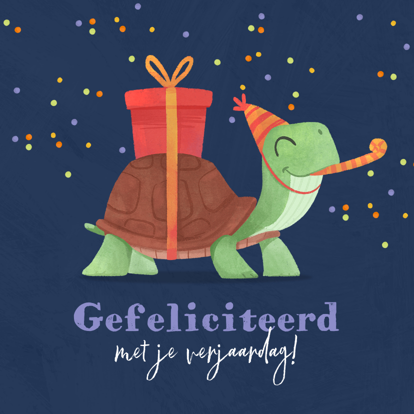 Verjaardagskaarten - Verjaardagskaart kind schildpad confetti feestje cadeautje